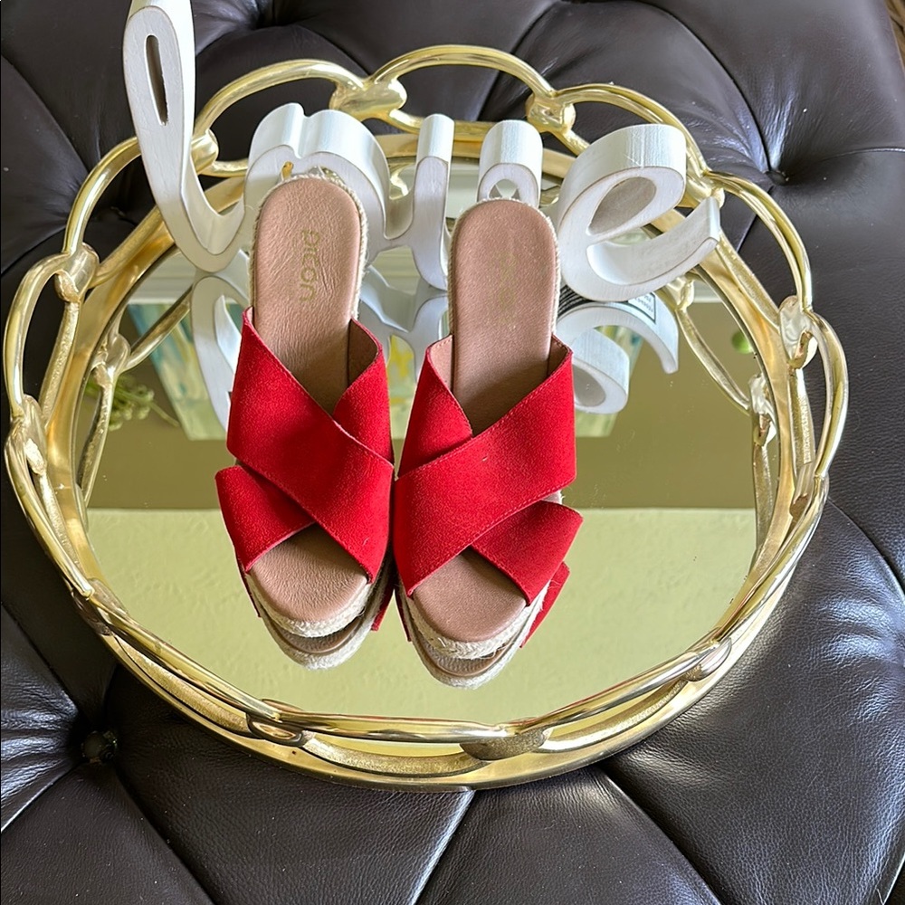 Picon Calvados Red Suede Espadrille with Crossed Straps